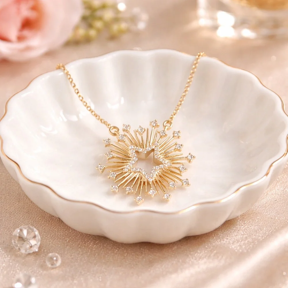 Gold Starburst Necklace with Crystal Accents